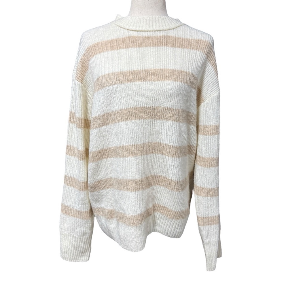 American Eagle Striped Cream & Tan‎ Sweater Size M Oh So Soft Luxe Knit Coastal